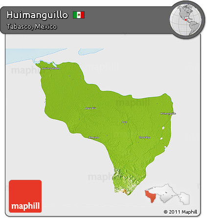 Physical 3D Map of Huimanguillo, single color outside