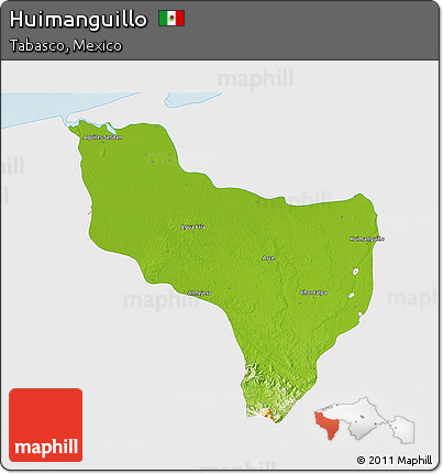 Physical 3D Map of Huimanguillo, single color outside