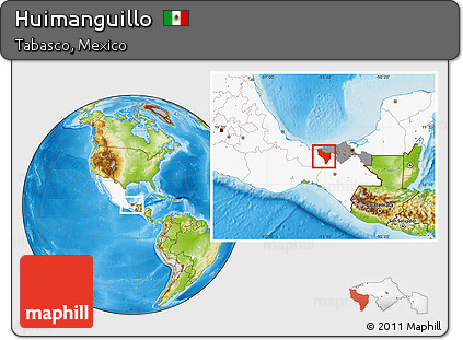Physical Location Map of Huimanguillo, highlighted country, highlighted parent region