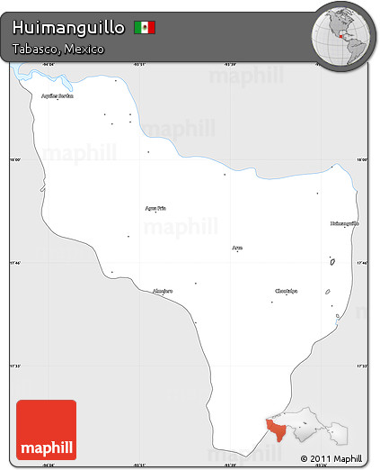 Silver Style Simple Map of Huimanguillo, single color outside