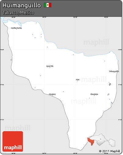 Silver Style Simple Map of Huimanguillo, single color outside