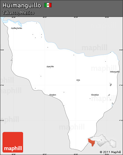 Silver Style Simple Map of Huimanguillo, single color outside