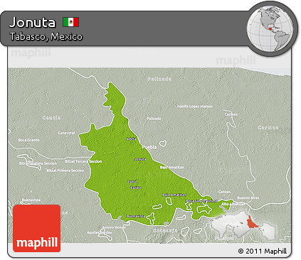 Physical 3D Map of Jonuta, lighten, semi-desaturated