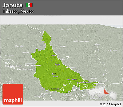 Physical 3D Map of Jonuta, lighten, semi-desaturated