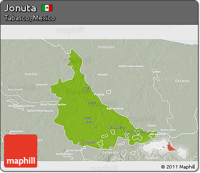 Physical 3D Map of Jonuta, lighten, semi-desaturated