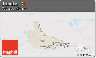 Shaded Relief Panoramic Map of Jonuta, single color outside