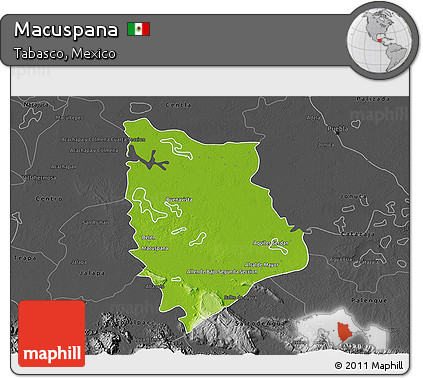 Physical 3D Map of Macuspana, darken, desaturated