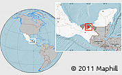 Gray Location Map of Macuspana, highlighted country, highlighted parent region, hill shading