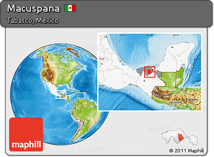 Physical Location Map of Macuspana, highlighted country, highlighted parent region