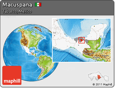 Physical Location Map of Macuspana, highlighted country, highlighted parent region
