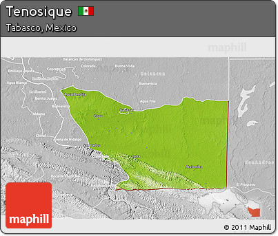 Physical 3D Map of Tenosique, lighten, desaturated
