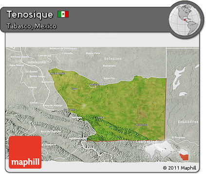 Satellite 3D Map of Tenosique, lighten, semi-desaturated