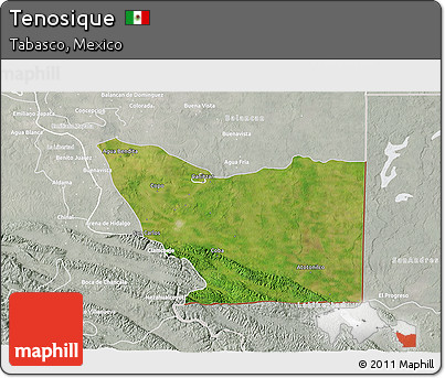 Satellite 3D Map of Tenosique, lighten, semi-desaturated