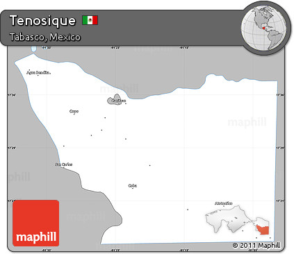 Gray Simple Map of Tenosique, single color outside