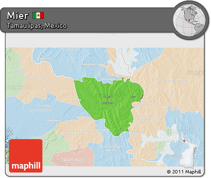 Political 3D Map of Mier, lighten