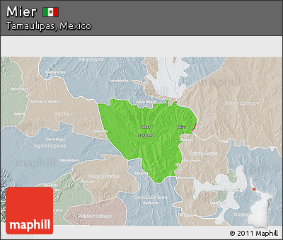 Political 3D Map of Mier, lighten, semi-desaturated
