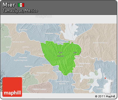 Political 3D Map of Mier, lighten, semi-desaturated