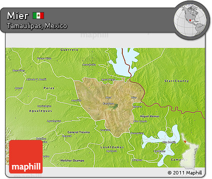 Satellite 3D Map of Mier, physical outside