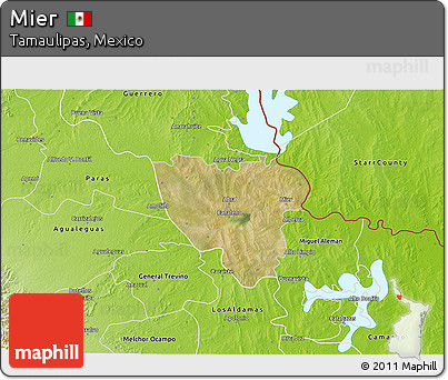 Satellite 3D Map of Mier, physical outside