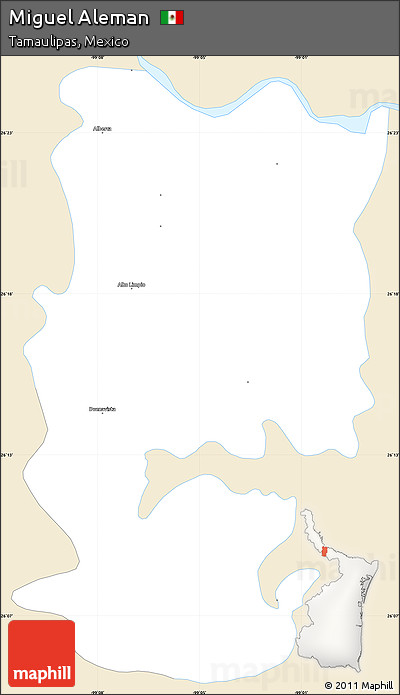 Classic Style Simple Map of Miguel Aleman, single color outside