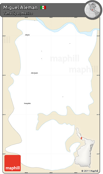 Classic Style Simple Map of Miguel Aleman, single color outside