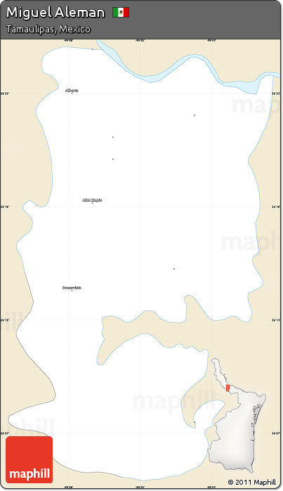 Classic Style Simple Map of Miguel Aleman, single color outside