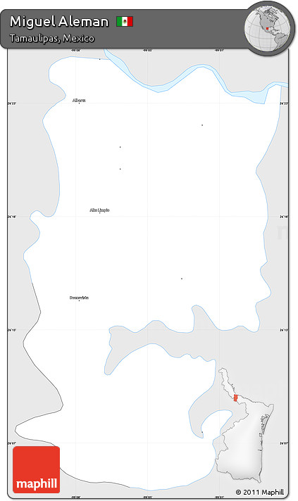 Silver Style Simple Map of Miguel Aleman, single color outside