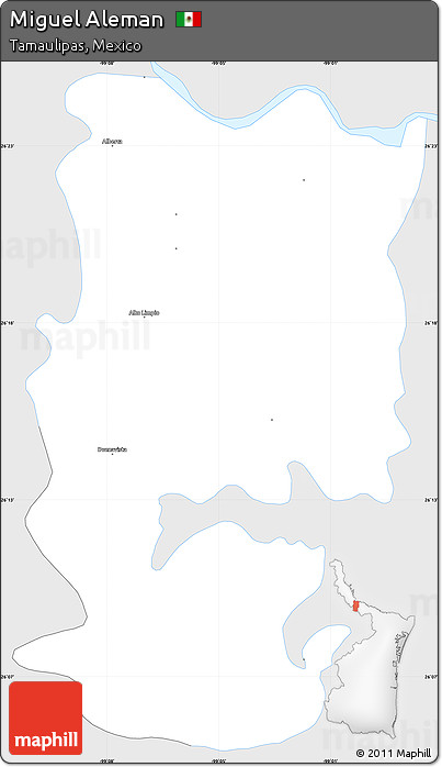 Silver Style Simple Map of Miguel Aleman, single color outside