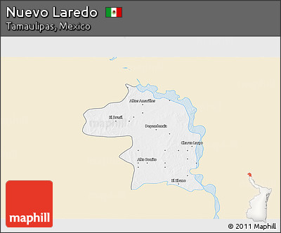 Classic Style 3D Map of Nuevo Laredo, single color outside