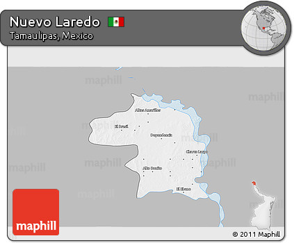 Gray 3D Map of Nuevo Laredo, single color outside