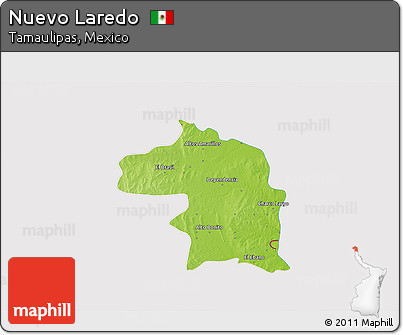 Physical 3D Map of Nuevo Laredo, cropped outside