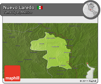 Physical 3D Map of Nuevo Laredo, darken