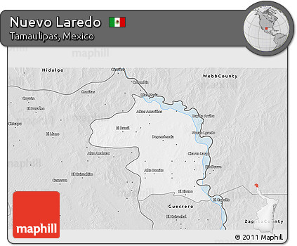 Silver Style 3D Map of Nuevo Laredo