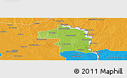 Physical Panoramic Map of Nuevo Laredo, political outside