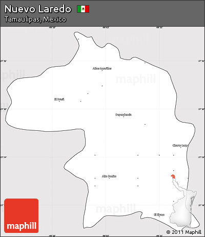 Silver Style Simple Map of Nuevo Laredo, cropped outside