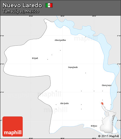 Silver Style Simple Map of Nuevo Laredo, single color outside