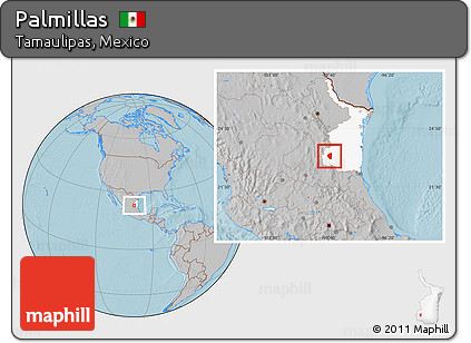 Gray Location Map of Palmillas, highlighted parent region, hill shading
