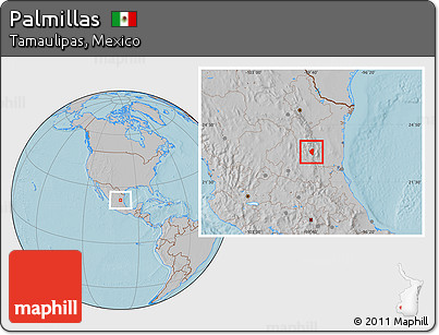 Gray Location Map of Palmillas, hill shading