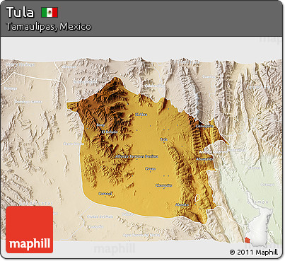 Physical 3D Map of Tula, lighten