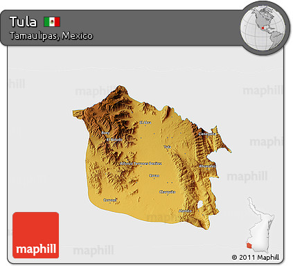 Physical 3D Map of Tula, single color outside