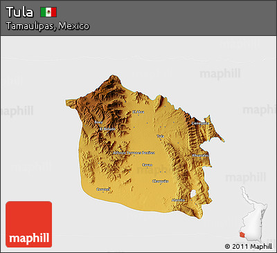 Physical 3D Map of Tula, single color outside