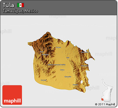 Physical 3D Map of Tula, single color outside