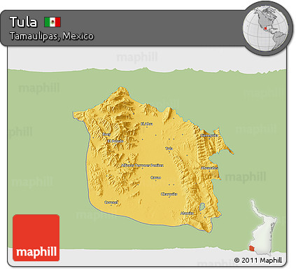 Savanna Style 3D Map of Tula, single color outside