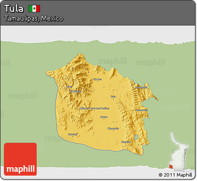 Savanna Style 3D Map of Tula, single color outside