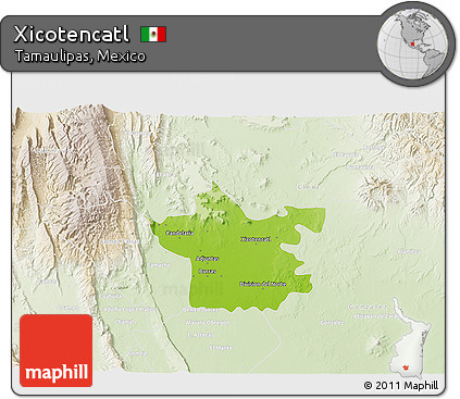 Physical 3D Map of Xicotencatl, lighten