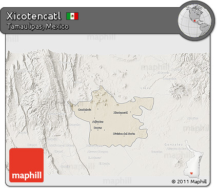 Shaded Relief 3D Map of Xicotencatl, lighten