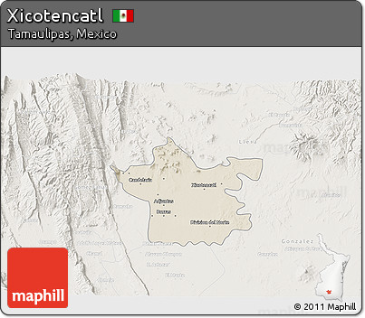 Shaded Relief 3D Map of Xicotencatl, lighten