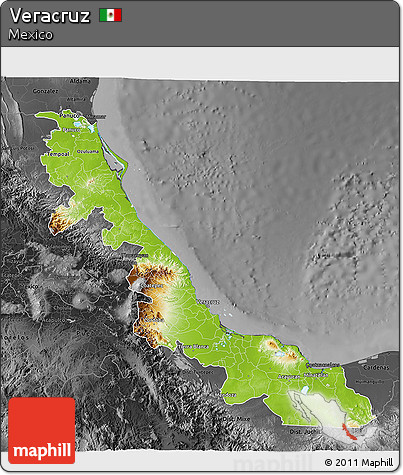 Physical 3D Map of Veracruz, darken, desaturated