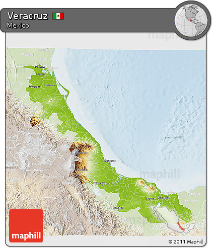 Physical 3D Map of Veracruz, lighten