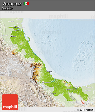 Physical 3D Map of Veracruz, lighten